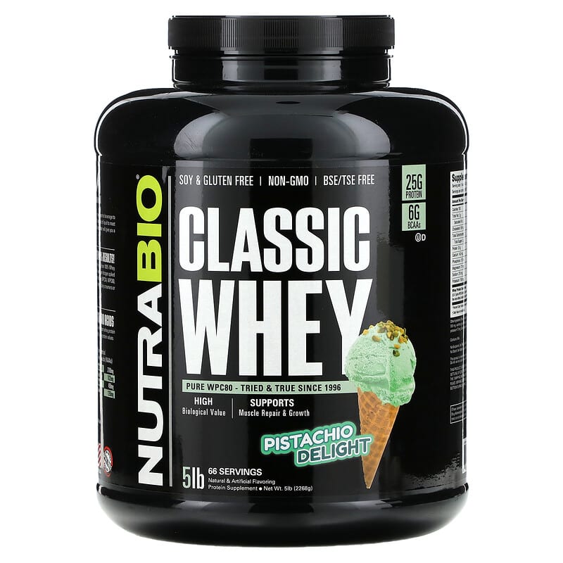 NutraBio, Classic Whey Protein, Pistachio Delight, 5 lb (2.268 g) 649908211912