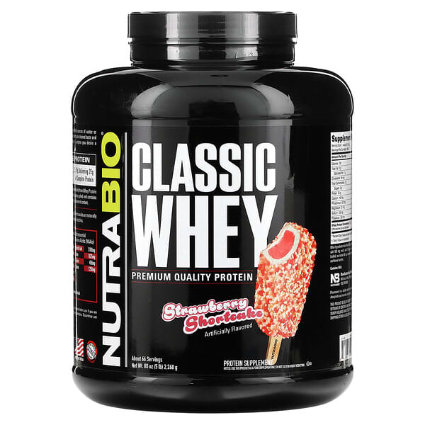 NutraBio Classic Whey Protein Strawberry Shortcake 5 lb 2.268 g 10 nutrabio classic whey protein strawberry shortcake 5 lb 2 268 g 123351 649908211110