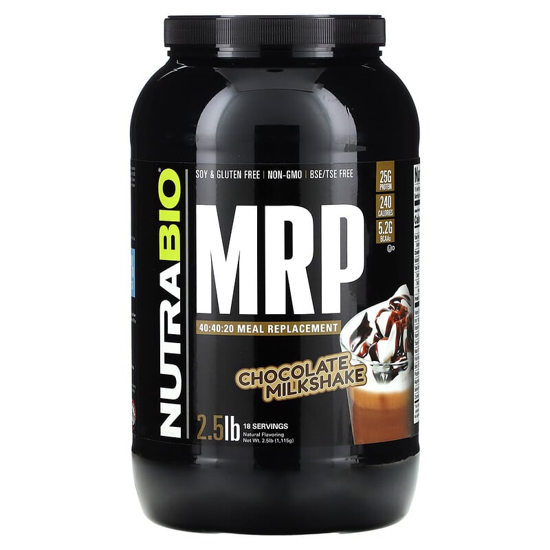 NutraBio, MRP 40:40:20 Meal Replacement, Chocolate Milkshake, 2,5 lb (1.115 g) 649908262006