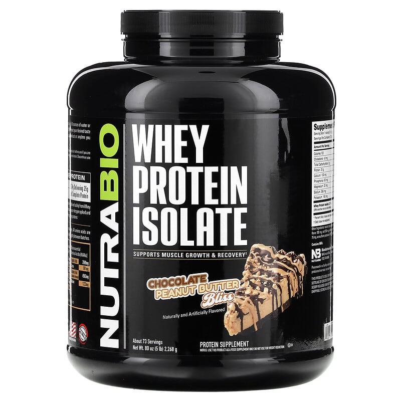 Bột protein whey tinh khiết NutraBio vị sô cô la bơ đậu phộng 5 lb (2.268 g) 10 nutrabio whey protein isolate chocolate peanut butter bliss 5 lb 2 268 g 134719 649908211615