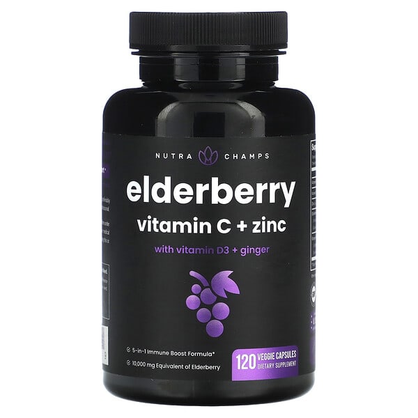 NutraChamps Elderberry Vitamin C + Zinc with Vitamin D3 + Ginger 120 viên 621983990159