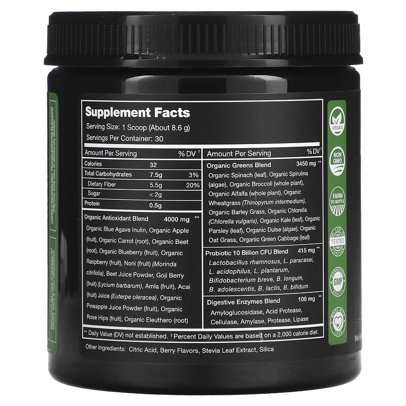 Thành phần vi chất của NutraChamps Super Greens Natural Berry 9.1 oz (258 g) 621983999862