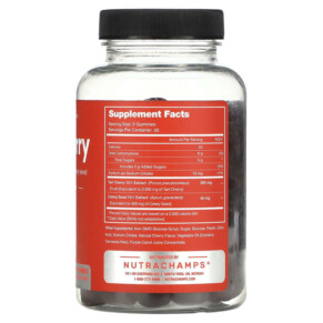 Viên ngậm dâu tây tự nhiên NutraChamps Tart Cherry 60 viên chay 3 Thành phần vi chất của NutraChamps Tart Cherry Natural Cherry 60 Vegan Gummies 621983500648