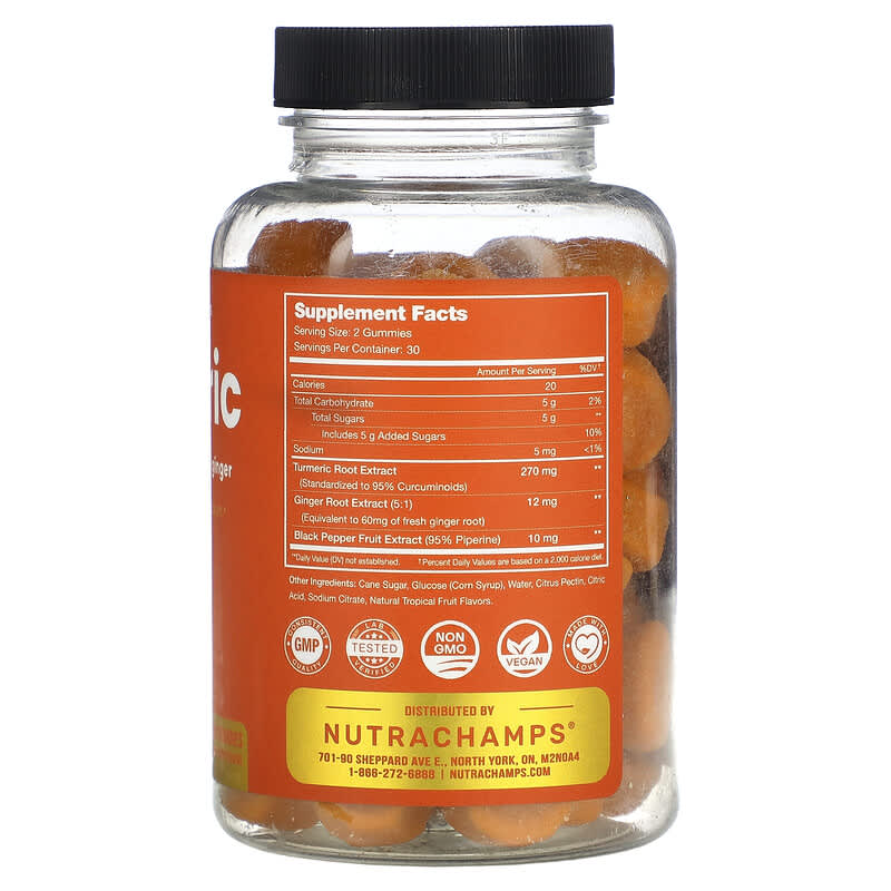 Thành phần vi chất của NutraChamps Turmeric Natural Tropical Fruit 60 Vegan Gummies 621983990180