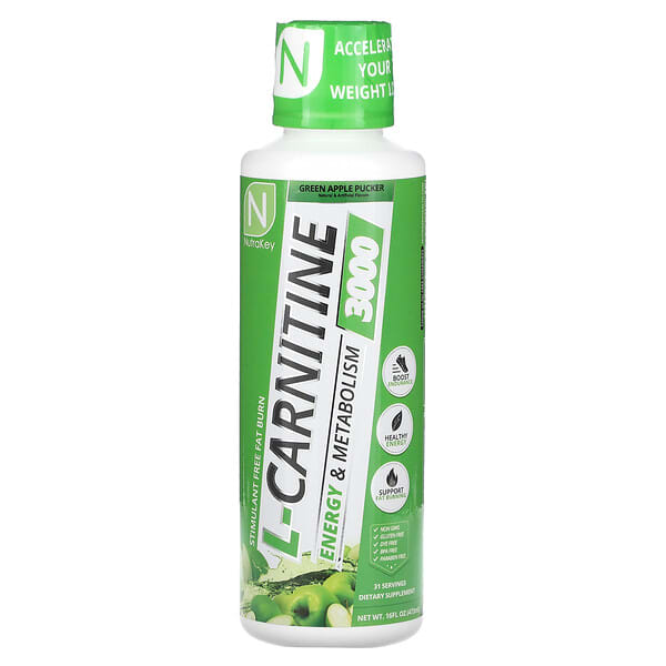 Nutrakey L-Carnitine 3000 Green Apple Pucker 16 fl oz 473 ml 851090006317