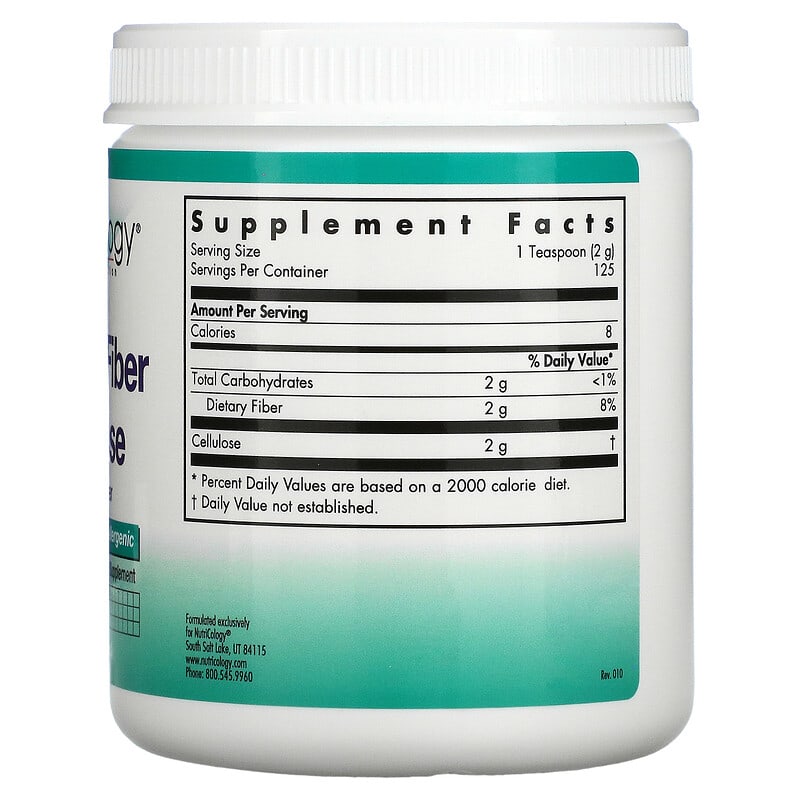 Bột xơ thực phẩm Nutricology Cellulose 8.8 oz (250 g) 2 Thành phần vi chất của Nutricology Dietary Fiber Cellulose 8.8 oz (250 g) 713947521704