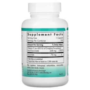 Viên uống Vitamin E Succinate 100 viên thực vật Nutricology 3 Thành phần vi chất của Nutricology Vitamin E Succinate 100 Vegetarian Capsules 713947504301