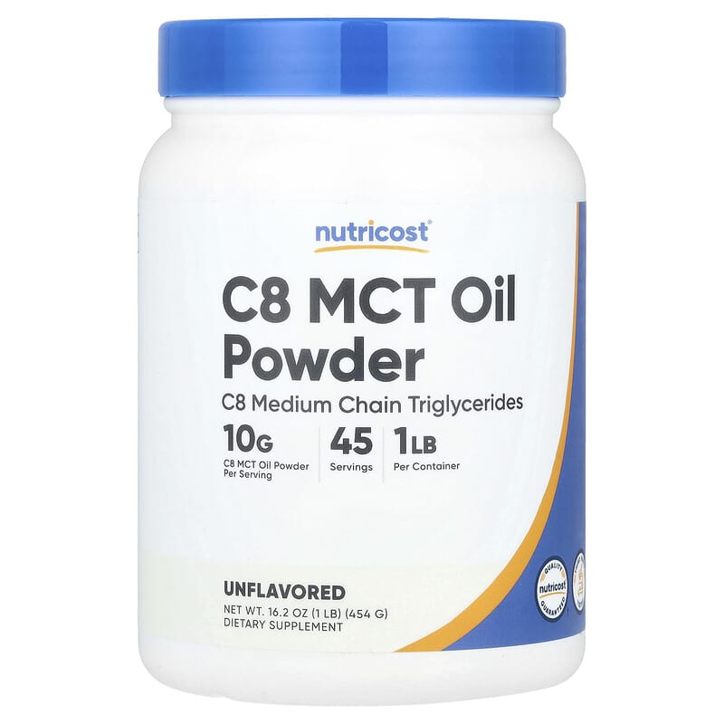 Bột Dầu MCT C8 không mùi vị Nutricost 454g 10 nutricost c8 mct oil powder unflavored 16 2 oz 454 g 143250 810014675534