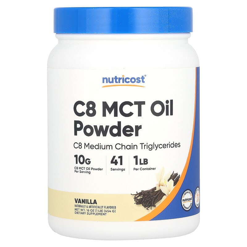 Nutricost, C8 MCT Oil Powder, Vanilla, 16 oz (454 g) 810014670133