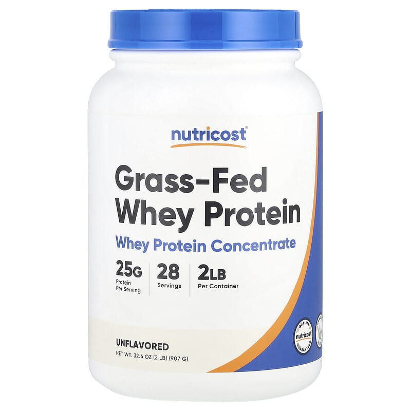 Nutricost, Grass-Fed Whey Protein, Unflavored, 2 lb (907 g) 810139573425
