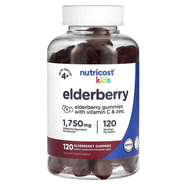 Nutricost Kids Elderberry Ages 4+ 1.750 mg 120 viên nhai 10 nutricost kids elderberry ages 4 1 750 mg 120 gummies 129869 810014672533
