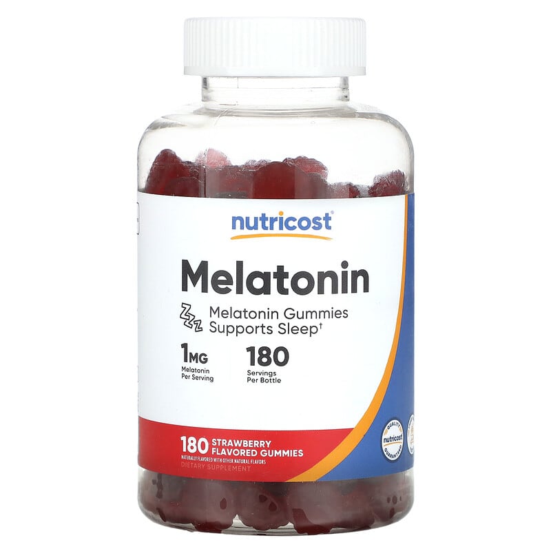 Nutricost, Melatonin, Strawberry, 1 mg, 180 viên nhai 810014672588