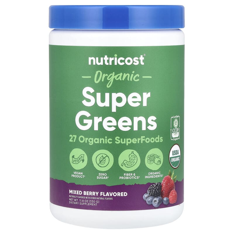 Nutricost, Organic Super Greens, Mixed Berry, 11,8 oz (330 g) 810139571360
