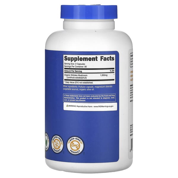 Nấm Shiitake Nutricost 1000 mg 180 viên 500 mg mỗi viên 3 Nutricost Shiitake Mushroom 1000 mg 180 Capsules 500 mg per Capsule 810014670188