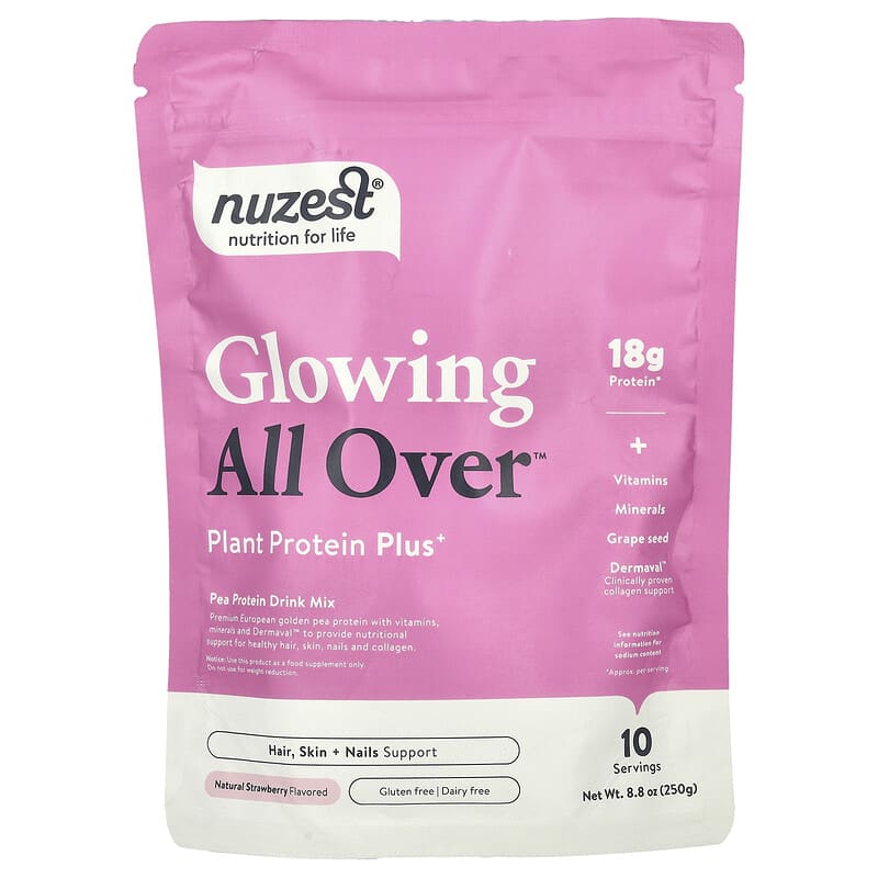 Nuzest, Glowing All Over™, Plant Protein Plus+, Natural Strawberry, 8,8 oz (250 g) 850013684717