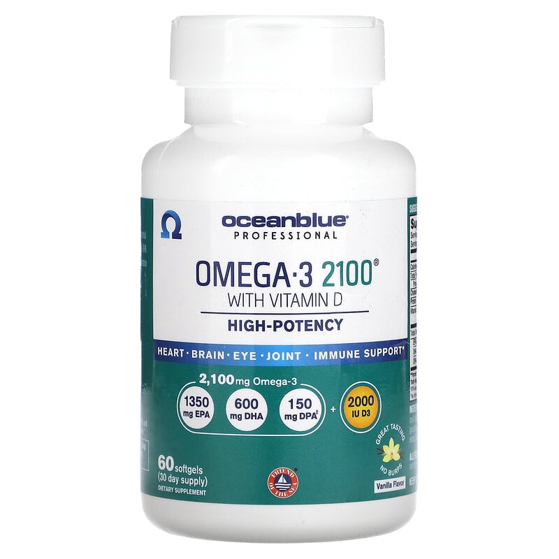 OceanBlue, Professional, Omega-3 2100 With Vitamin D, High Potency, Vanilla, 60 viên 850001449052