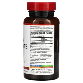 Thành phần vi chất của Olympian Labs Chromium Polynicotinate 200 mcg 100 Vegetarian Capsules 710013003805