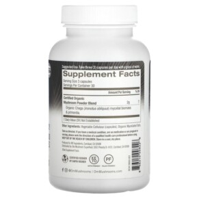 Thành phần vi chất của Om Mushrooms Chaga 667 mg 90 Vegetable Capsules 856210008226