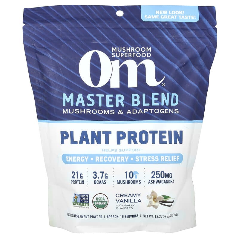 Bột protein thực vật Om Mushrooms Master Blend vị vani kem 1,14 lbs (518 g) 10 om mushrooms master blend plant protein creamy vanilla 1 14 lbs 518 g 140180 850011996935