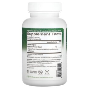 Thành phần vi chất của Om Mushrooms Reishi 2.000 mg 90 Vegetable Capsules 856210008202
