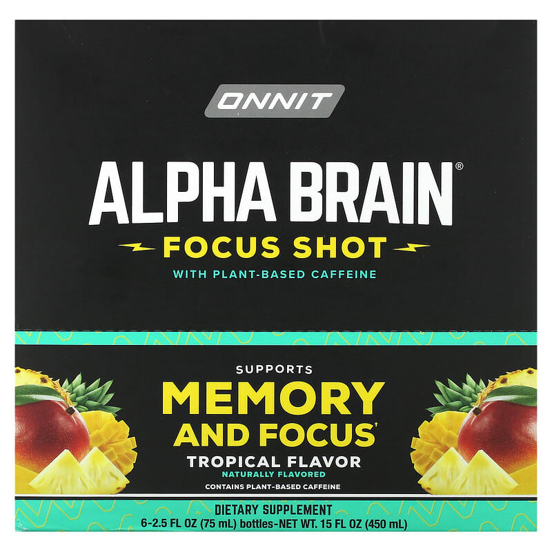 Onnit, Alpha Brain Focus Shot, Tropical, 6 Bottles, 2,5 fl oz (75 ml) 819444017662