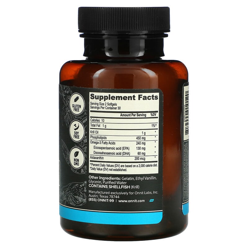 Thành phần vi chất của Onnit Krill Oil Essential Fats 60 Softgels 819444010120