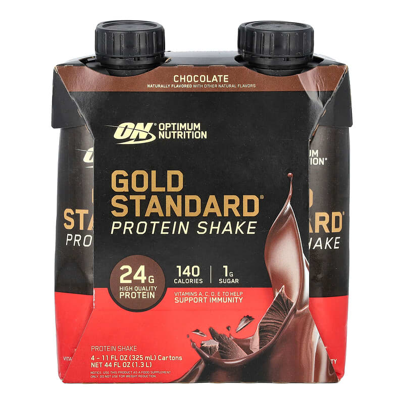 Sữa lắc protein tiêu chuẩn vàng Optimum Nutrition hương chocolate 4 hộp 11 oz (325 ml) 10 optimum nutrition gold standard protein shake chocolate 4 cartons 11 fl oz 325 ml each 138733 748927066616