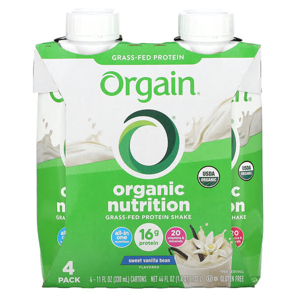 Orgain Organic Nutrition Grass-Fed Protein Shake Sweet Vanilla Bean 4 gói 11 fl oz 330 ml 860547000068