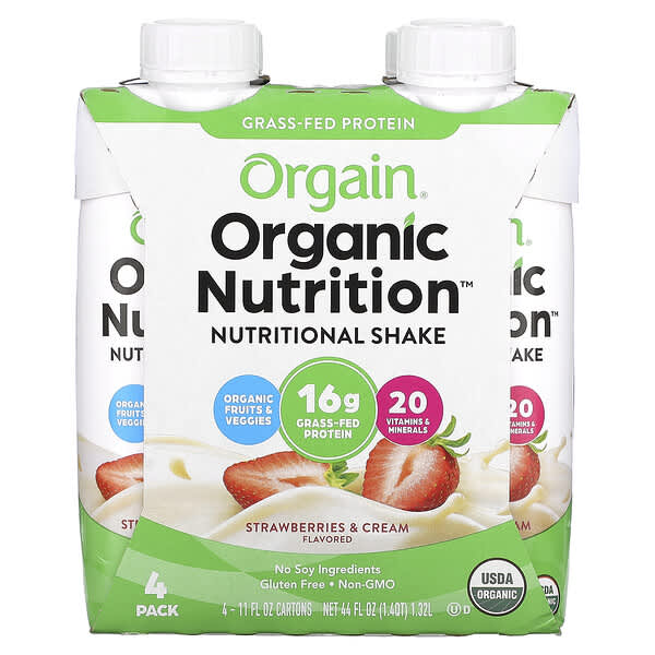 Orgain Organic Nutrition Nutritional Shake Strawberries & Cream 4 gói 11 fl oz 330 ml 851770003070