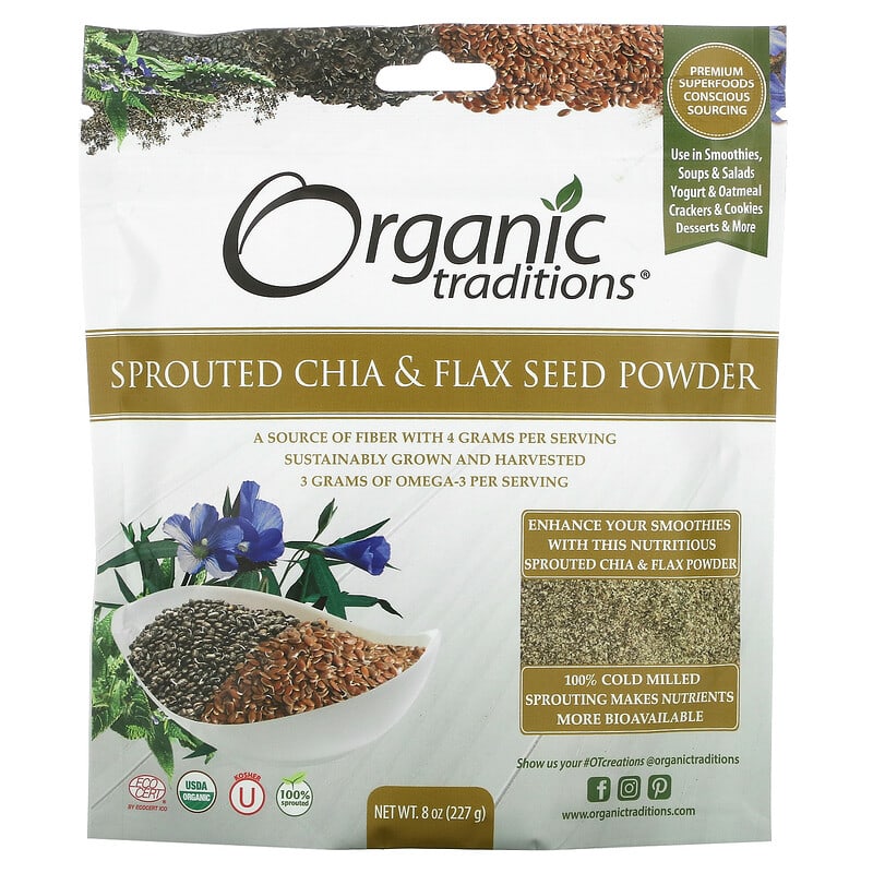 Bột Hạt Chia & Hạt Linh Lăng Nảy Mầm Organic Traditions 8 oz (227 g) 10 organic traditions sprouted chia flax seed powder 8 oz 227 g 106042 627733005883
