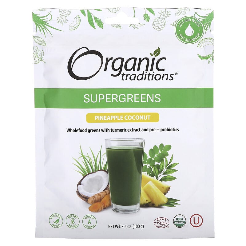 Bột Siêu Xanh Dứa Dừa Hữu Cơ Organic Traditions 100g 10 organic traditions supergreens pineapple coconut 3 5 oz 100 g 137034 627733020053
