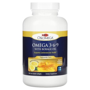 Thực phẩm bổ sung Oslomega Norwegian Omega 3-6-9 with Borage Oil Natural Lemon Flavor 180 Softgels 898220013937