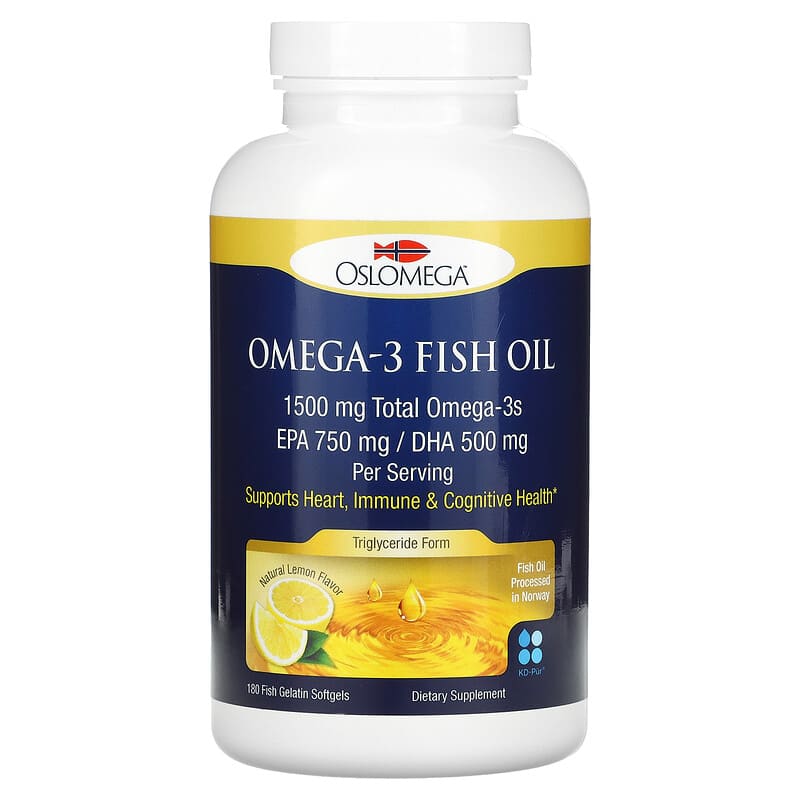 Oslomega Omega-3 Cá Hồi Na Uy 750 mg EPA 500 mg DHA Hương Chanh tự nhiên 180 viên Gelatin Cá 10 oslomega norwegian omega 3 fish oil 750 mg epa 500 mg dha natural lemon flavor 180 fish gelatin softgels 95629 898220013944