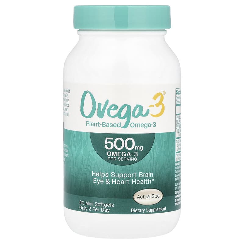 Ovega-3, Plant-Based Omega-3, 500 mg, 60 Mini Softgels (250 mg/viên) 092961020241