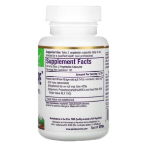 Viên uống Paradise Herbs Resvera-Grape 60 viên thực vật 3 Thành phần vi chất của Paradise Herbs Resvera-Grape 60 Vegetarian Capsules 601944777944