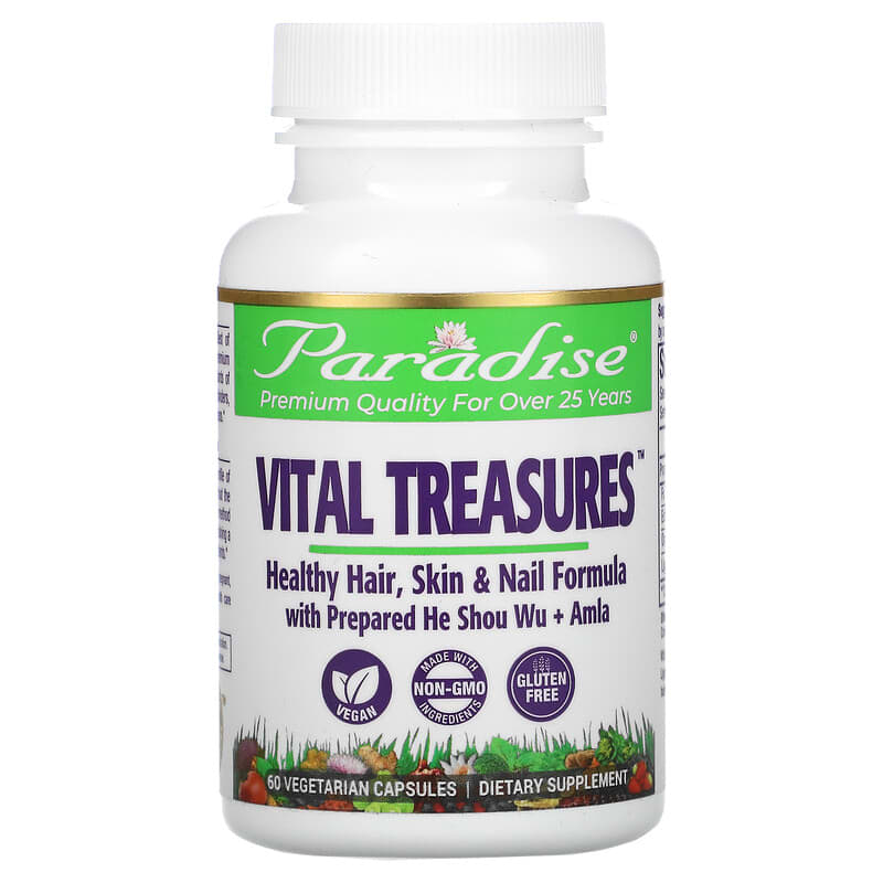 Viên uống Paradise Herbs Vital Treasures cho tóc, da & móng 60 viên thực vật 10 paradise herbs vital treasures hair skin nails 60 vegetarian capsules 4736 601944777197