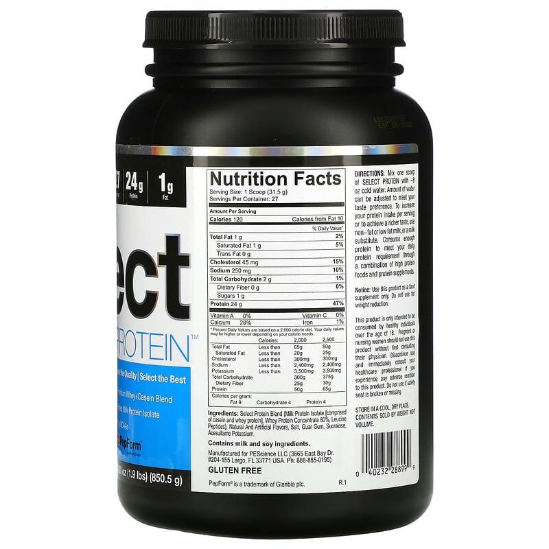 Thành phần vi chất của PEScience Select Protein Amazing Cake Pop 1.9 lbs (850.5 g) 040232288999