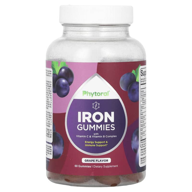 Viên ngậm sắt Phytoral bổ sung Vitamin C và Vitamin B Complex hương nho 60 viên 10 phytoral iron gummies with vitamin c vitamin b complex grape 60 gummies 139335 850019770858