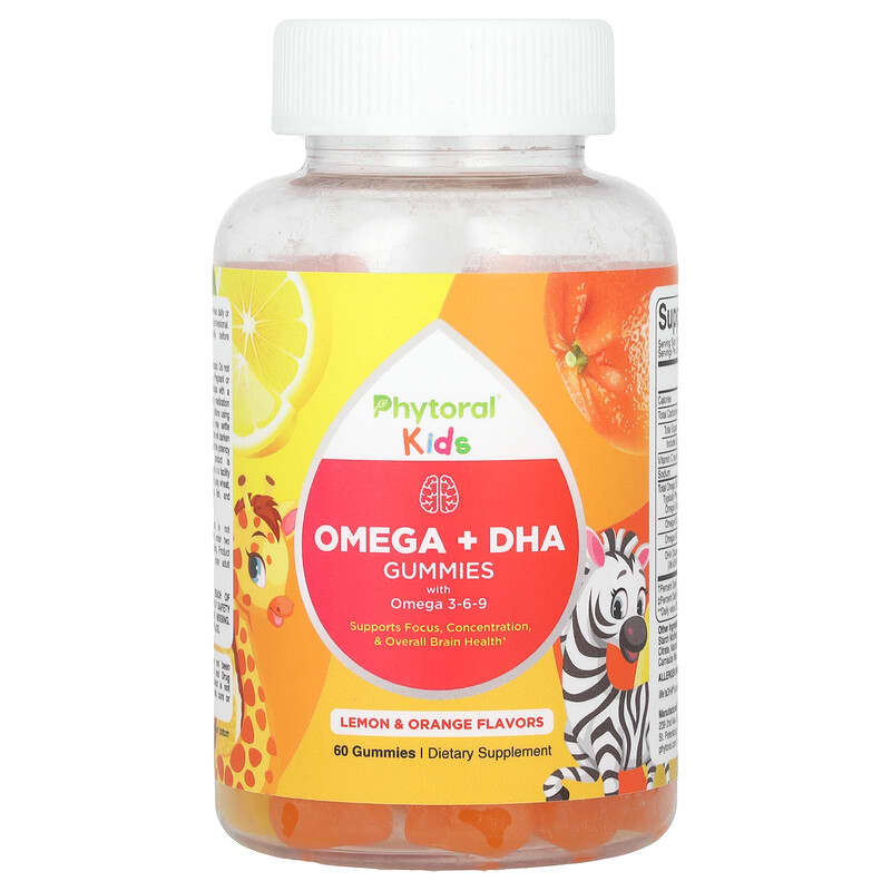 Phytoral, Kids, Omega + DHA Gummies with Omega 3-6-9, Lemon & Orange, 60 viên nhai 850019770735