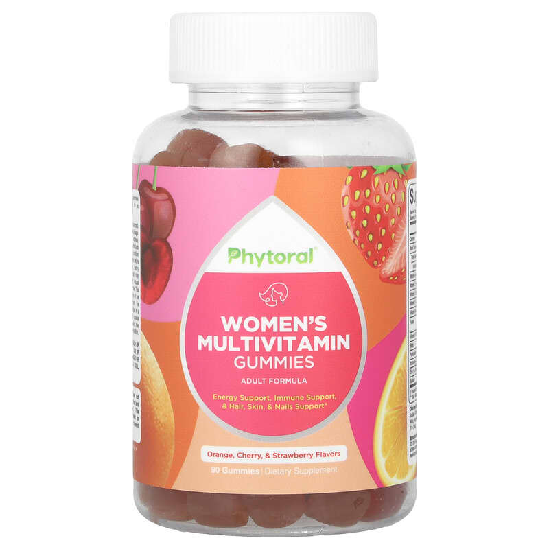 Viên uống bổ sung đa vitamin cho phụ nữ Phytoral vị cam, anh đào & dâu tây 90 viên nhai 10 phytoral women s multivitamin gummies orange cherry strawberry 90 gummies 133420 850019770742
