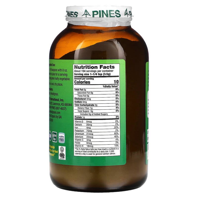 Thành phần vi chất của Pines International Wheat Grass Powder 24 oz (680 g) 043952000414