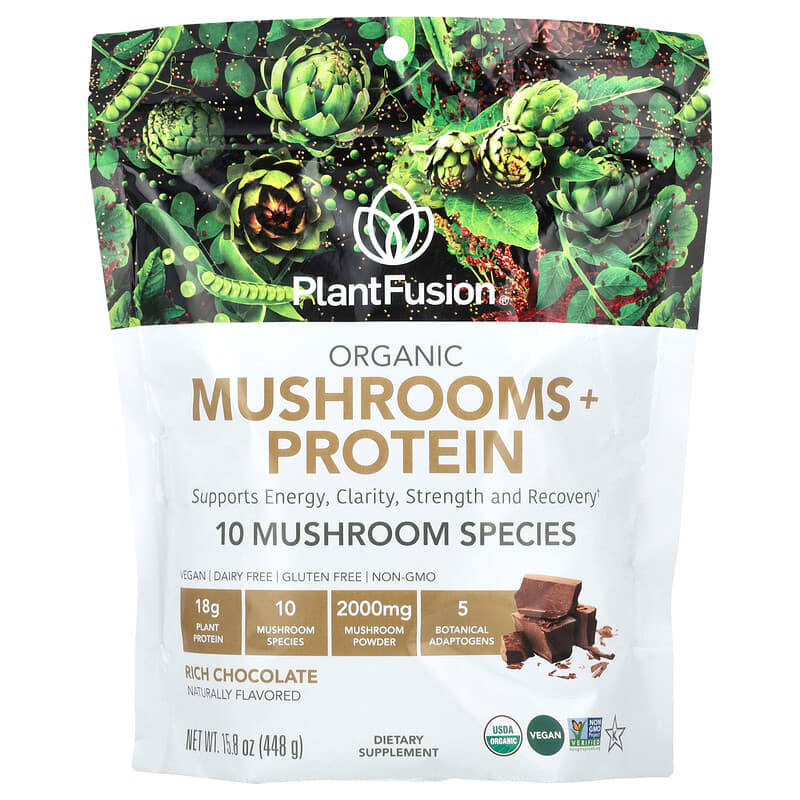 PlantFusion, Organic Mushrooms + Protein, Rich Chocolate, 15,8 oz (448 g) 840052400812