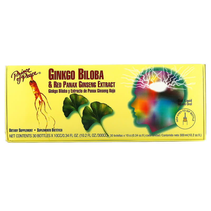 Chiết Xuất Ginkgo Biloba & Nhân Sâm Đỏ Prince of Peace 30 Chai 0.34 fl oz/chai 10 prince of peace ginkgo biloba red panax ginseng extract 30 bottles 0 34 fl oz each 19029 039278703306