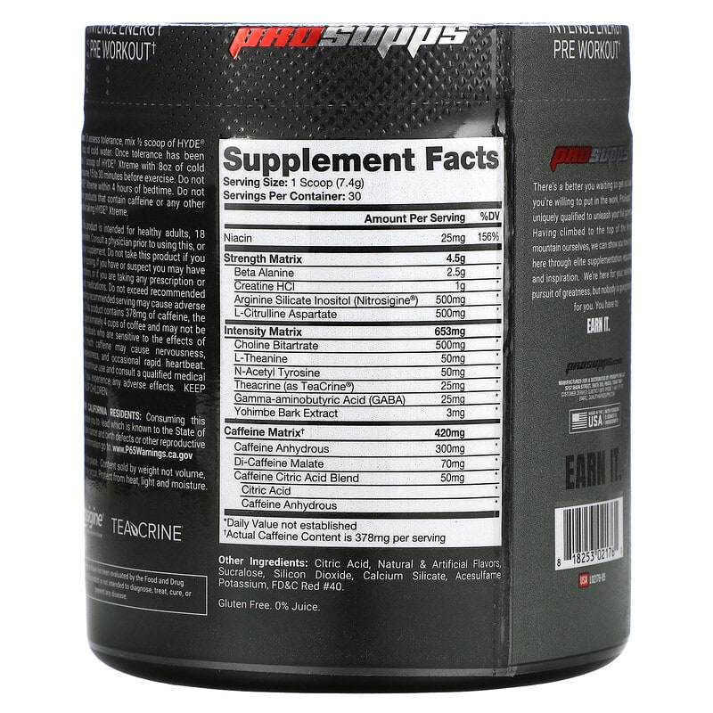 Thành phần vi chất của ProSupps Hyde Xtreme Intense Pre Workout Cherry Popsicle 7.8 oz (222 g) 818253021761