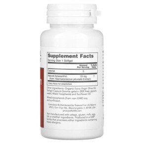 Thành phần vi chất của Protocol for Life Balance Astaxanthin 10 mg 60 Softgels 707359122512