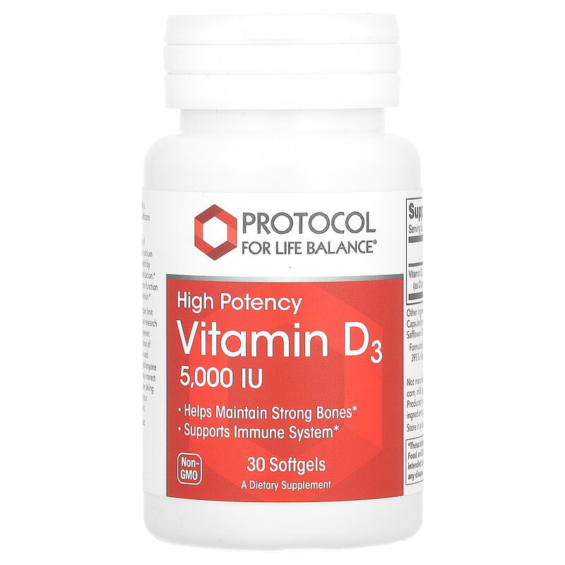Protocol for Life Balance, Vitamin D3, High Potency, 5.000 IU, 30 viên 707359103450