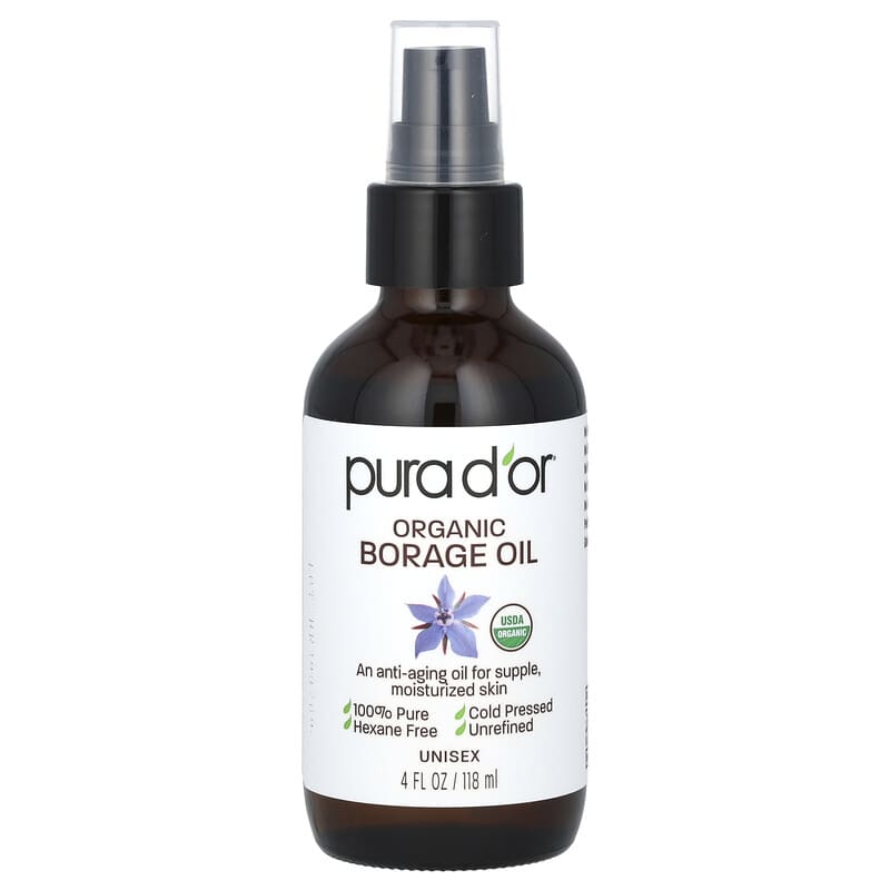 Dầu Borage Hữu Cơ Pura D'or 118ml 10 pura d or organic borage oil 4 fl oz 118 ml 137825 810023841609