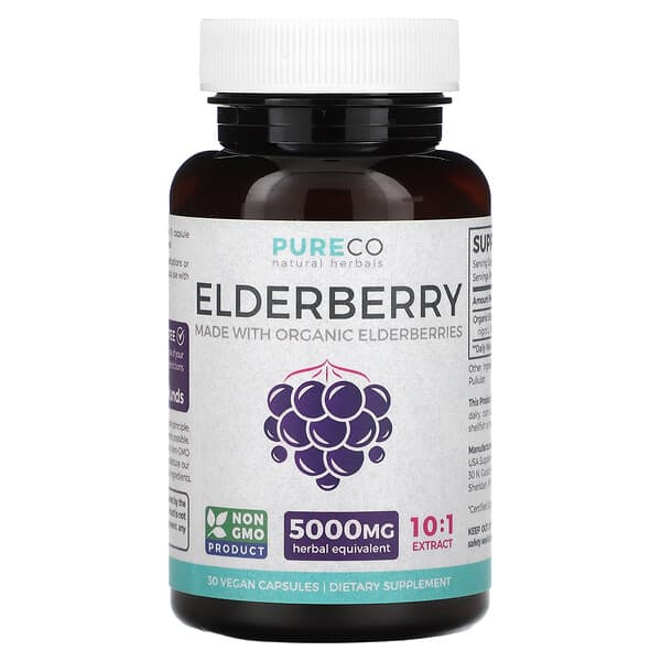 Pure Co, Elderberry 5.000 mg 30 viên 10 pure co elderberry 5 000 mg 30 vegan capsules 126643 850006500161