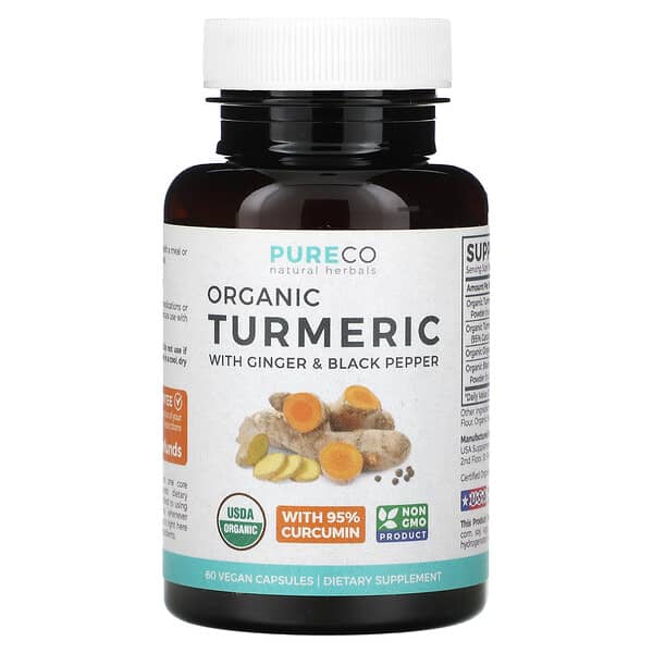 Pure Co, Organic Turmeric With Ginger & Black Pepper 60 viên 10 pure co organic turmeric with ginger black pepper 60 vegan capsules 126645 653559477078