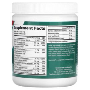 Thành phần vi chất của Pure Essence Ionic-Fizz Calcium Plus Raspberry Lemonade 14.82 oz (420 g) 659670030024